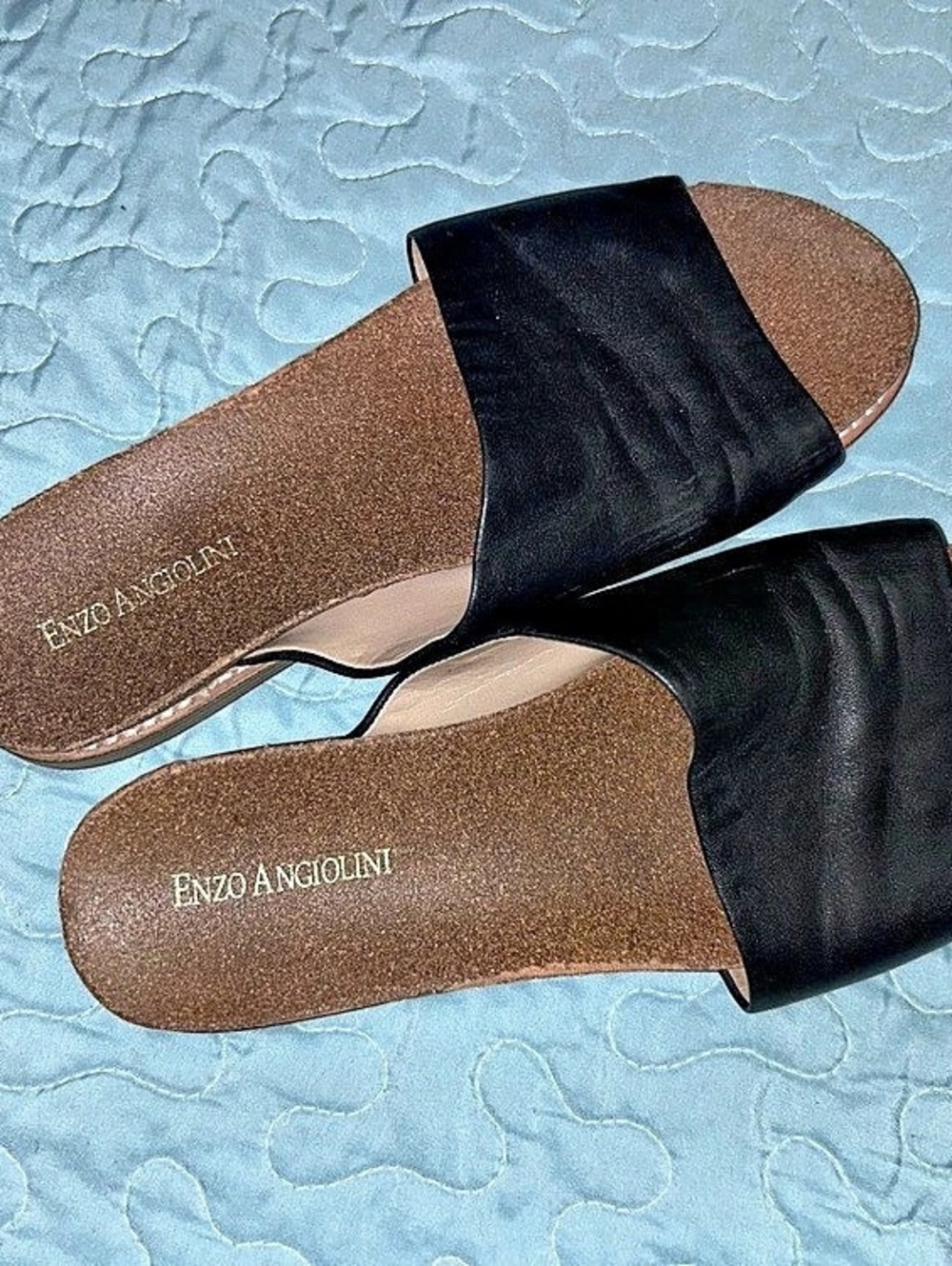 Enzo Angiolini Marienl Black Leather Slide Sandals Black US 8M
